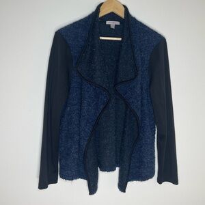 Roz & Ali | Navy and Black Contrast Sleeve Waterfall Front Cardigan | Large
